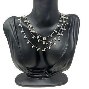 Anne Klein Chain with Faux Pearl Stations Silver Tone Multi Strand Necklace‎
